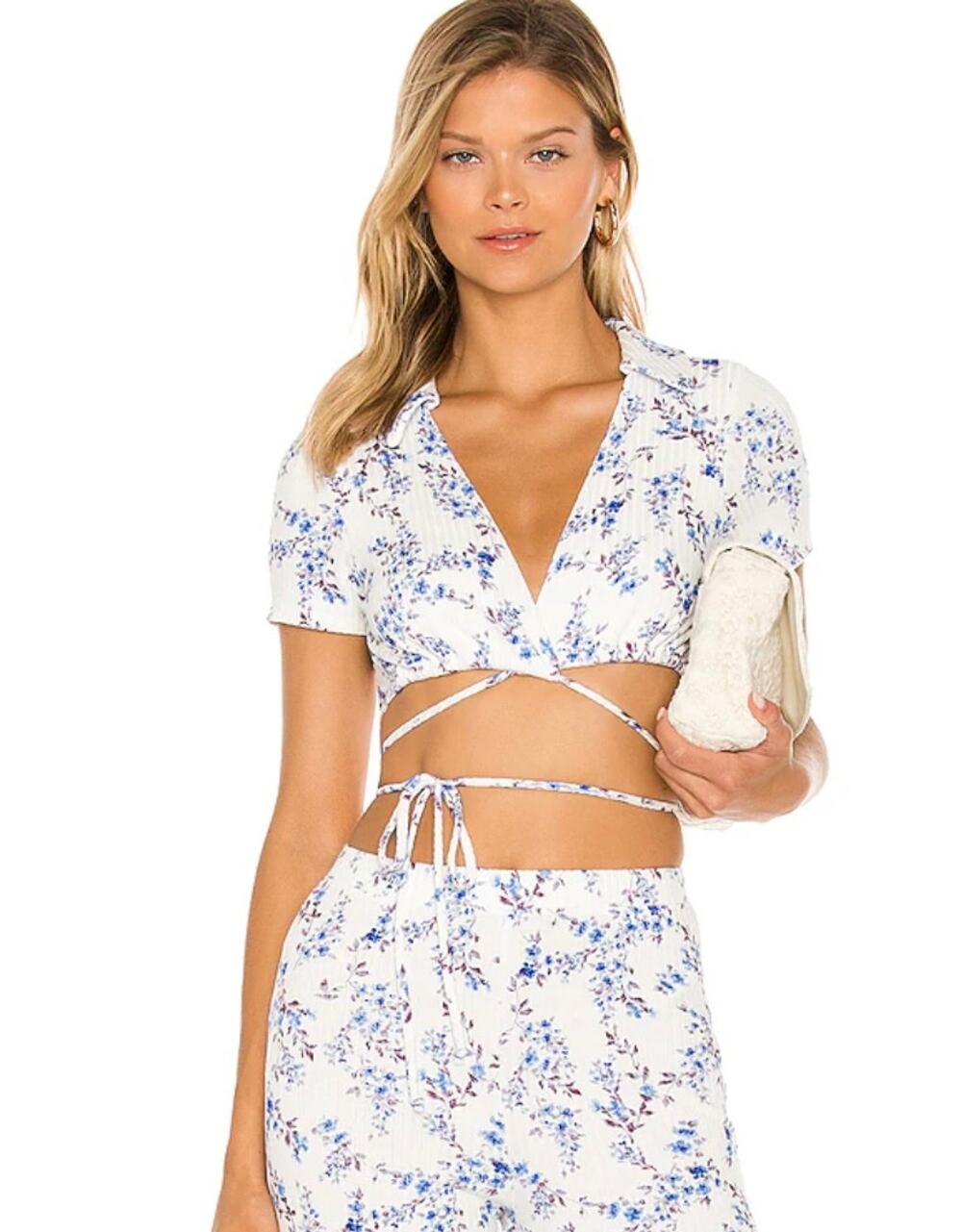 Lovers + Friends Paulie Wrap Top Ribbed Jersey Fabric in Benet Floral Size XS